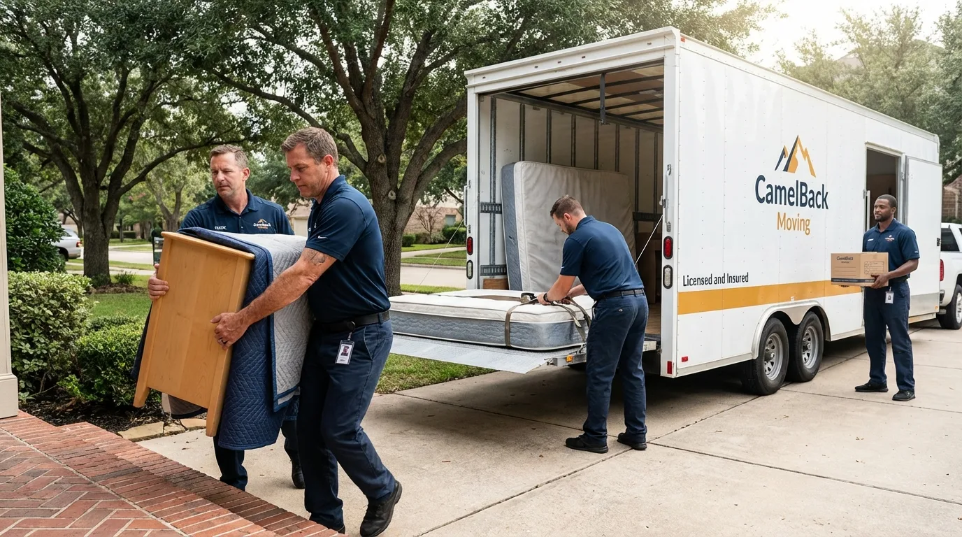 Crew loading residential truck for cross-state move from Morrilton, AR